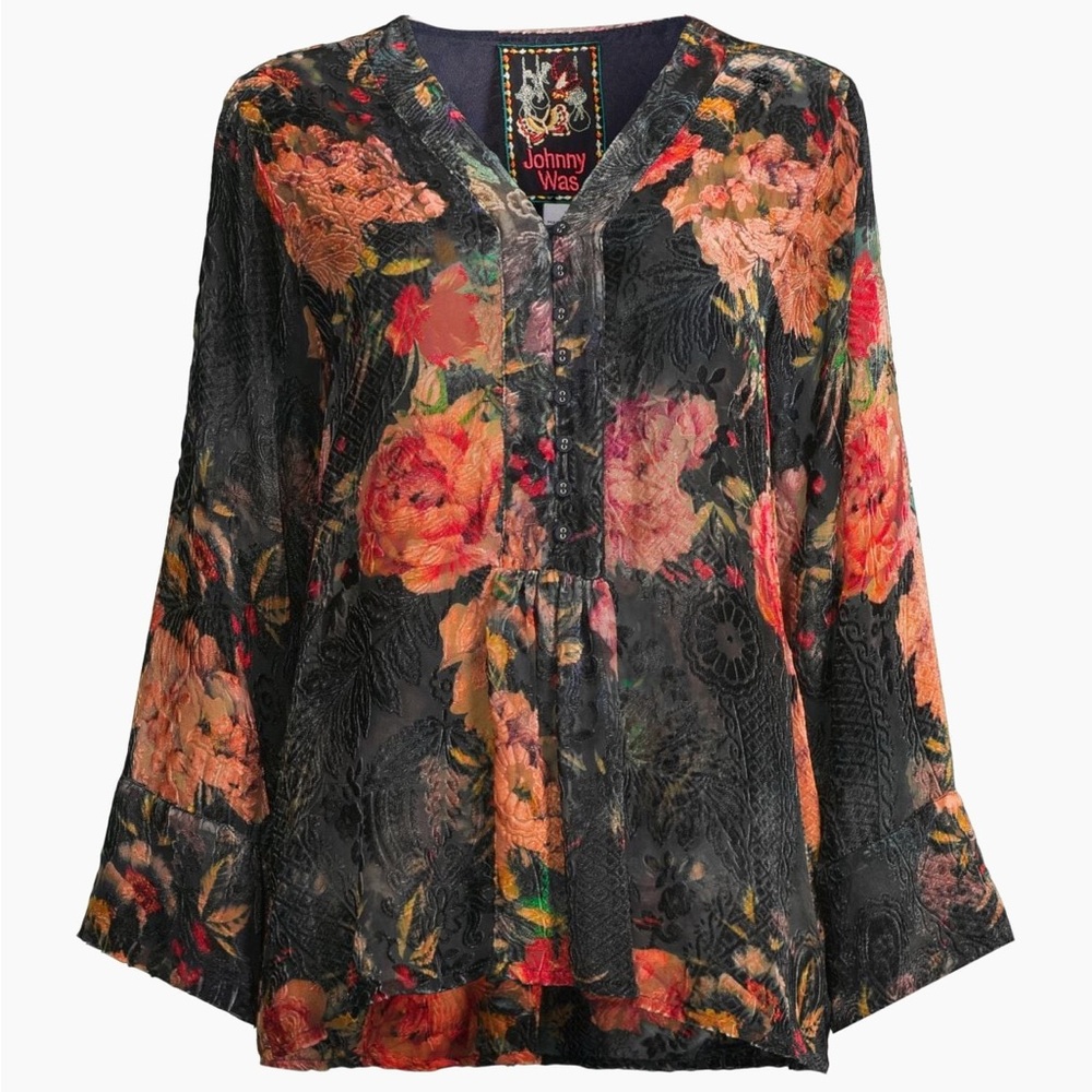 Johnny Was Bell Sleeve Blouse with Mandarin Collar